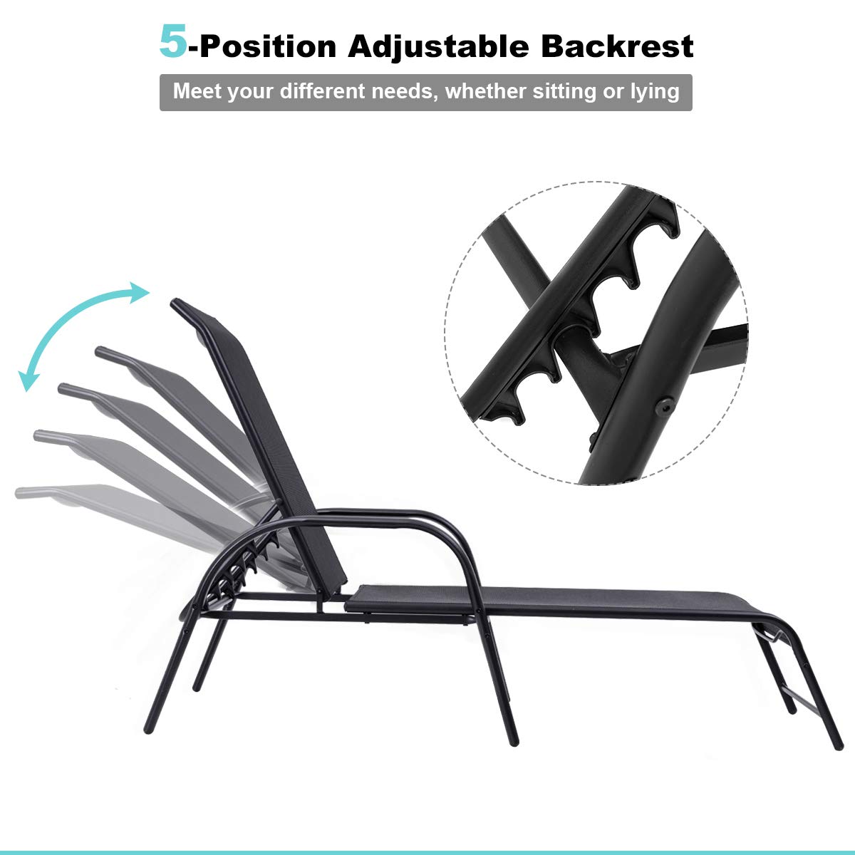 Tangkula Outdoor Patio Lounge Chaise Set of 2 - Adjustable Folding Reclining Chairs with 5-Position Backrest - Durable Sling Chaise Lounge for Patio, Beach, Porch & Poolside Relaxation | Perfect for Sunbathing, Lounging by the Pool or Backyard Relaxation