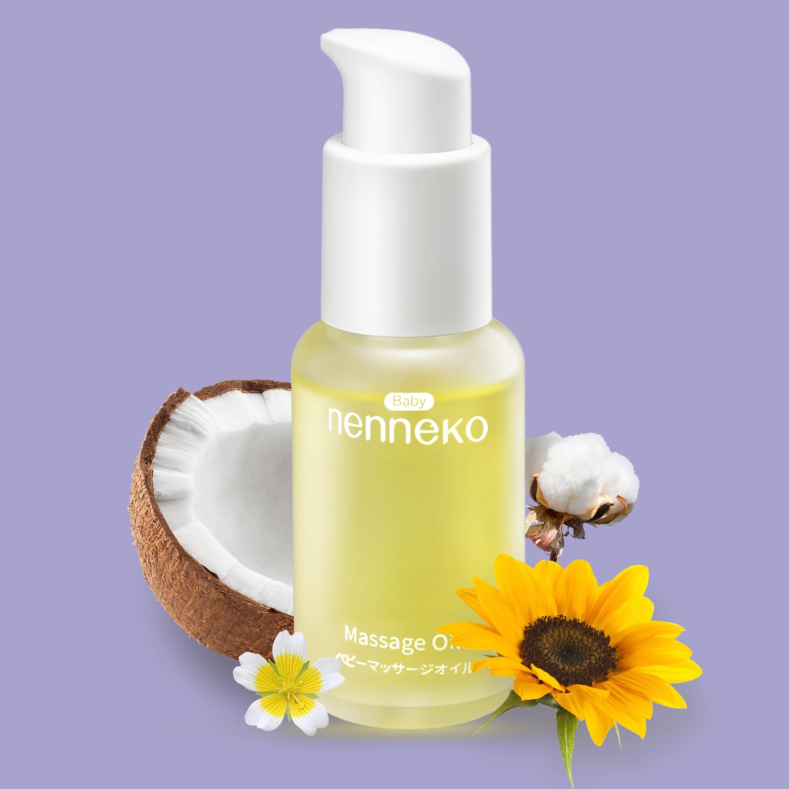 Organic Unscented Baby Massage Oil for Newborns - NENNEKO Gentle Baby Oil with Mineral & Sunflower Oil - Hypoallergenic Moisturizer & Soothing Care - Coconut Oil for Soft Hydrated Skin - Perfect for Daily Massage, Diaper Changes & Bedtime Routine