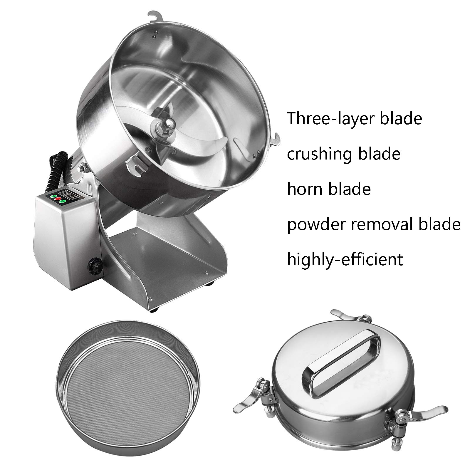2000g Commercial Electric Grain Grinder - Stainless Steel Mill for Coffee, Spices, Herbs & Nuts - LCD Digital Display - Perfect for Home Kitchens, Bakeries & Coffee Shops