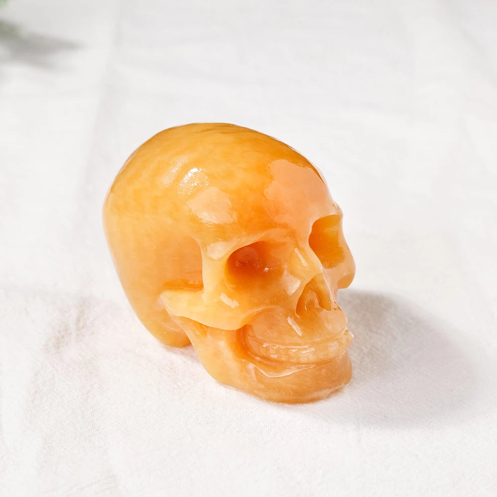 Natural Yellow Calcite Crystal Skull Statue - 3 Inch Hand Carved Healing Gemstone Decor for Meditation, Reiki, and Home Collection | Unique DIY Figurine & Spiritual Gift