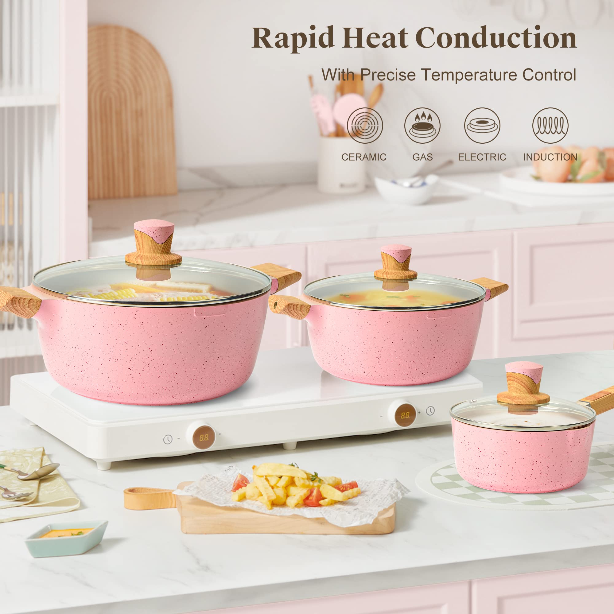 **YIIFEEO 16-Piece Nonstick Granite Cookware Set - Induction Compatible Pots & Pans, PFOA & PTFE-Free, Non-Toxic Kitchen Essentials for Cooking, Baking & Frying - Perfect Holiday Gift for Home Chefs**    *(Ideal for Everyday Cooking, Family Meals, Holiday Feasts & Romantic Dinners)*