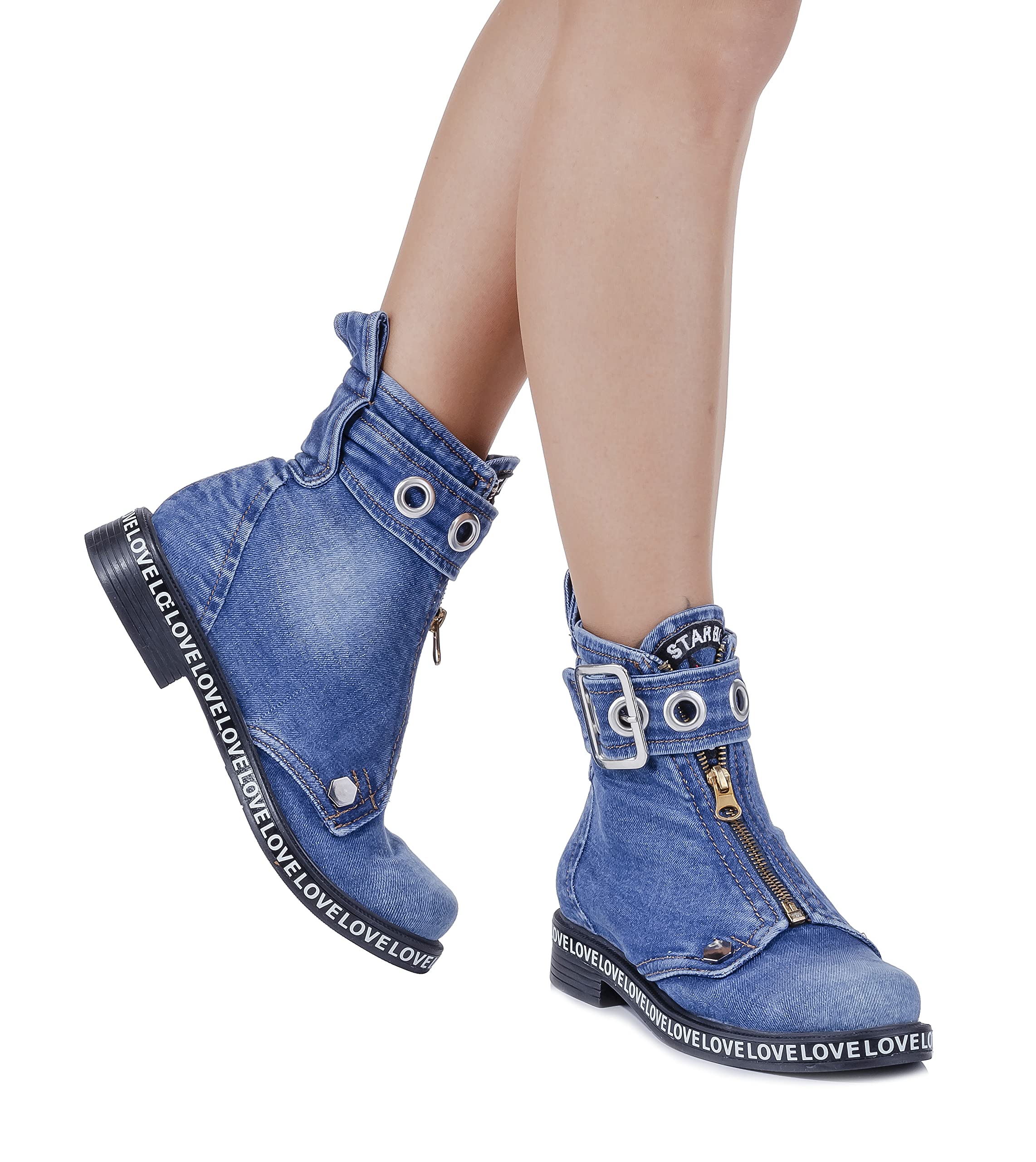 Handmade Women's Sports Boots - Sexy High Heel Ankle Boots for Running & Casual Wear | Blue Jeans Boots Shoes | Perfect Birthday Gift for Her | Gym, Dating & Night Out Fashion