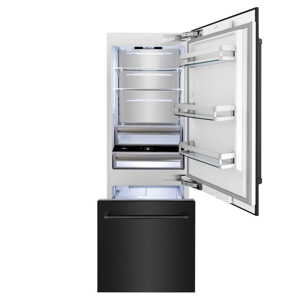 ZLINE 30 Inch 16.1 cu ft Built-In Bottom Freezer Refrigerator with Water Dispenser & Ice Maker - Black Stainless Steel (RBIV BS 30) | Perfect for Modern Kitchens & Open-Concept Homes