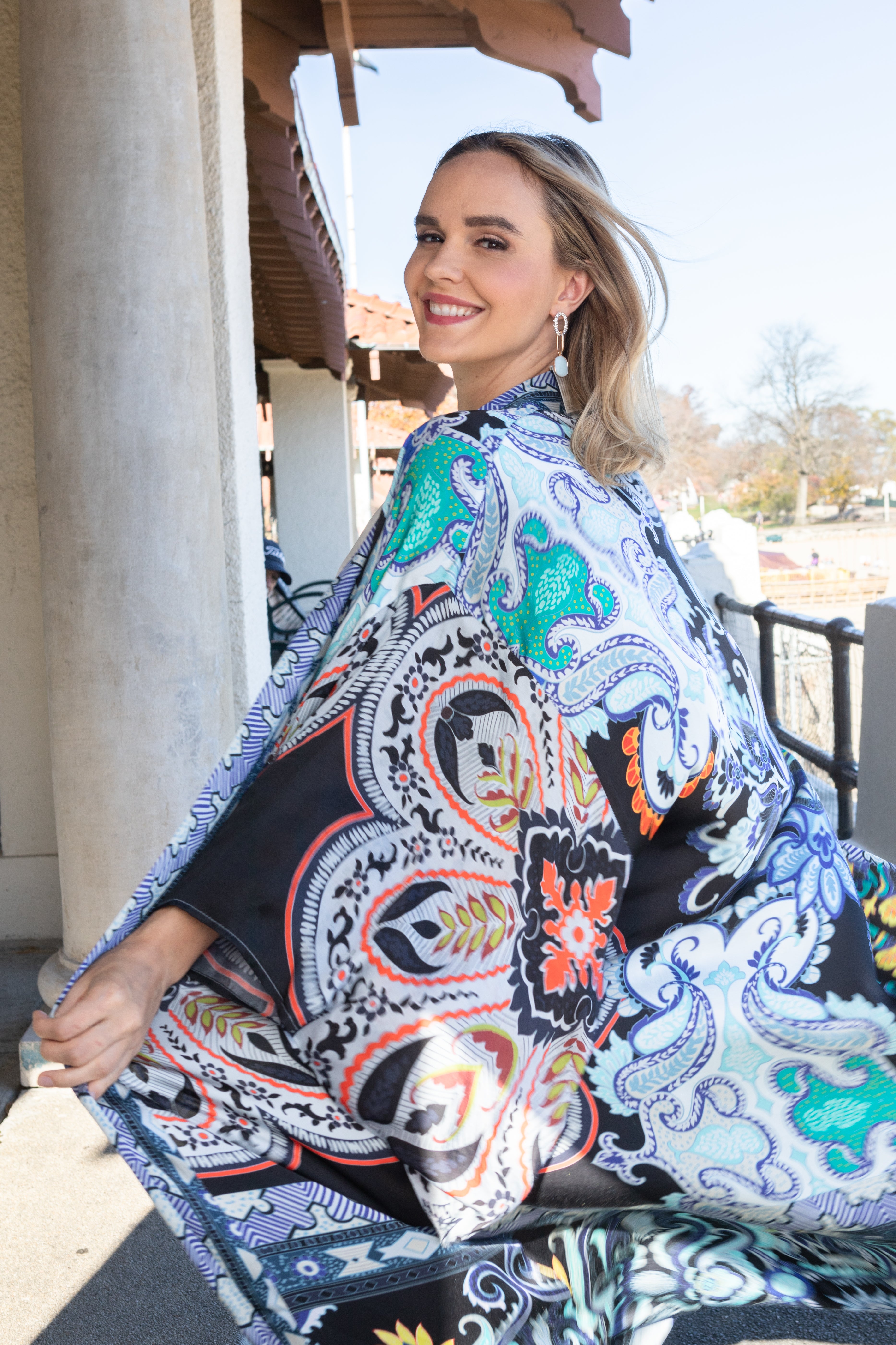 Abstract Floral Kimono Short Sleeve Robe - Lightweight Summer Cover Up for Women, Beachwear, Loungewear, and Boho Fashion