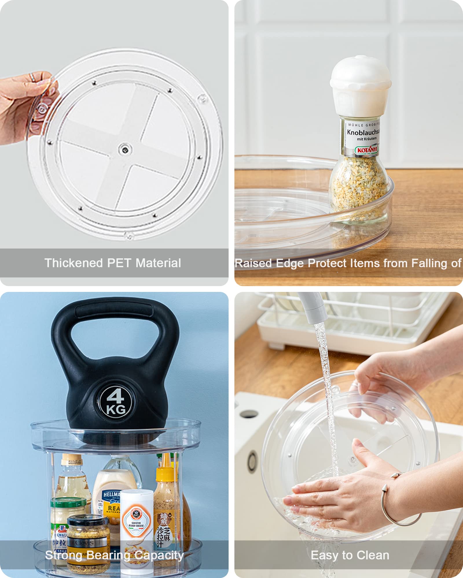 Roninkier 2-Tier Clear Lazy Susan Turntable – 11-Inch Spinning Organizer for Pantry, Spice Rack & Cabinet – Plastic Lazy Susan for Makeup, Bathroom Countertop & Kitchen Storage – Perfect for Organizing Spices, Cosmetics & Small Items