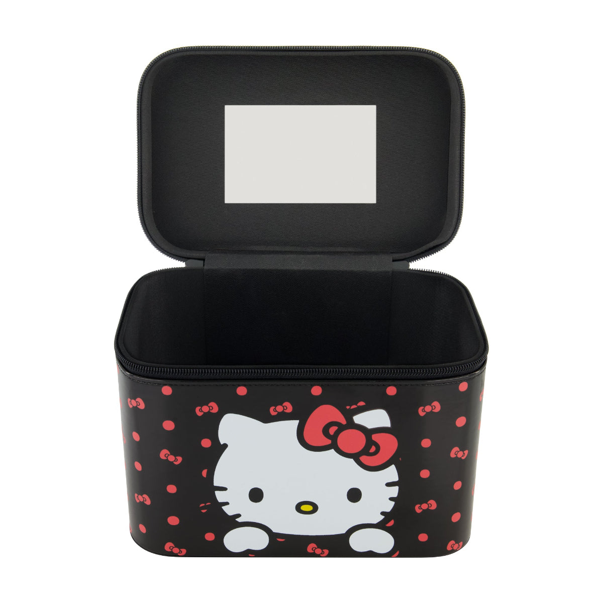 Sanrio Hello Kitty Black Cosmetic Bag with Mirror - Cute Travel Makeup Pouch for Women & Girls - Perfect for School, Travel, and Daily Use