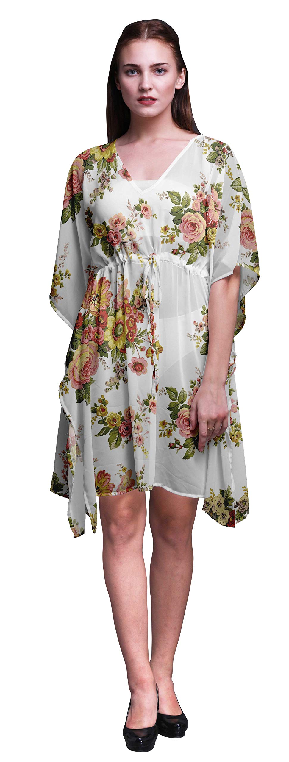 Bimba Women's Short Caftan Midi Dress - Beach Cover Up Swimwear, Summer Boho Kaftan for Poolside, Vacation & Resort Wear