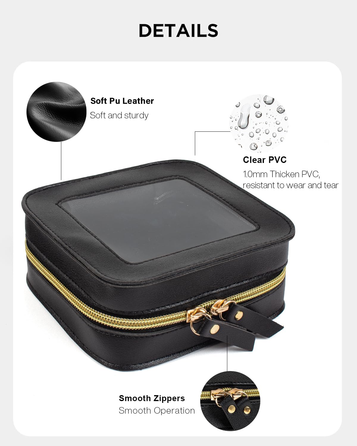 LETGO Mini Clear Makeup Bag for Women - Cute Travel Cosmetic Pouch, Small Purse Organizer for Essentials, Toiletries & Car Accessories (Black) - Perfect for Travel, Gym, Daily Use & Gift Giving