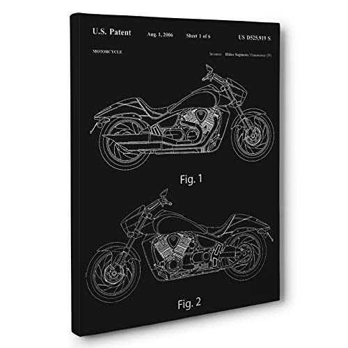 Motorcycle Patent CANVAS Wall Art - Vintage Bike Blueprint Decor for Living Room, Bedroom & Office - Unique Motorcycle Enthusiast Gift Idea