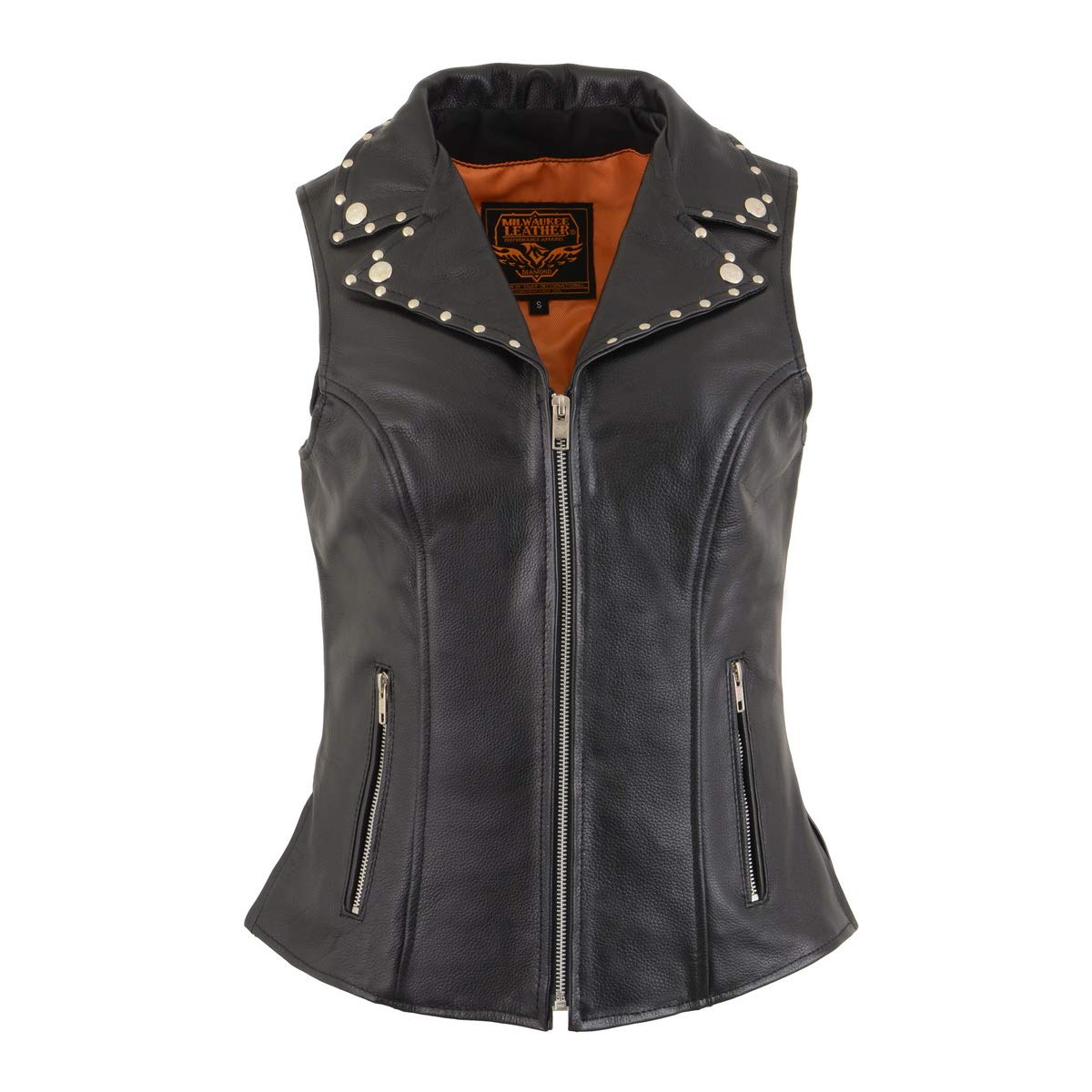 Milwaukee Leather MLL4503 Women's Black V-Neck Motorcycle Vest - Genuine Leather Biker Jacket with Riveted Lapel Collar - Medium Size - Perfect for Riding, Motorcycle Events & Casual Outfits