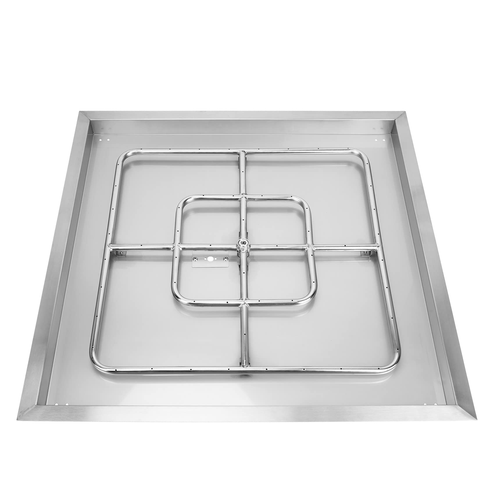 OnlyFire 36 Inch Stainless Steel Square Propane Fire Pit Burner with Pan - DIY Outdoor Fireplace for Backyard, Patio, Garden & Camping - Heavy Duty Gas Fire Pit Kit for Decoration & Warmth