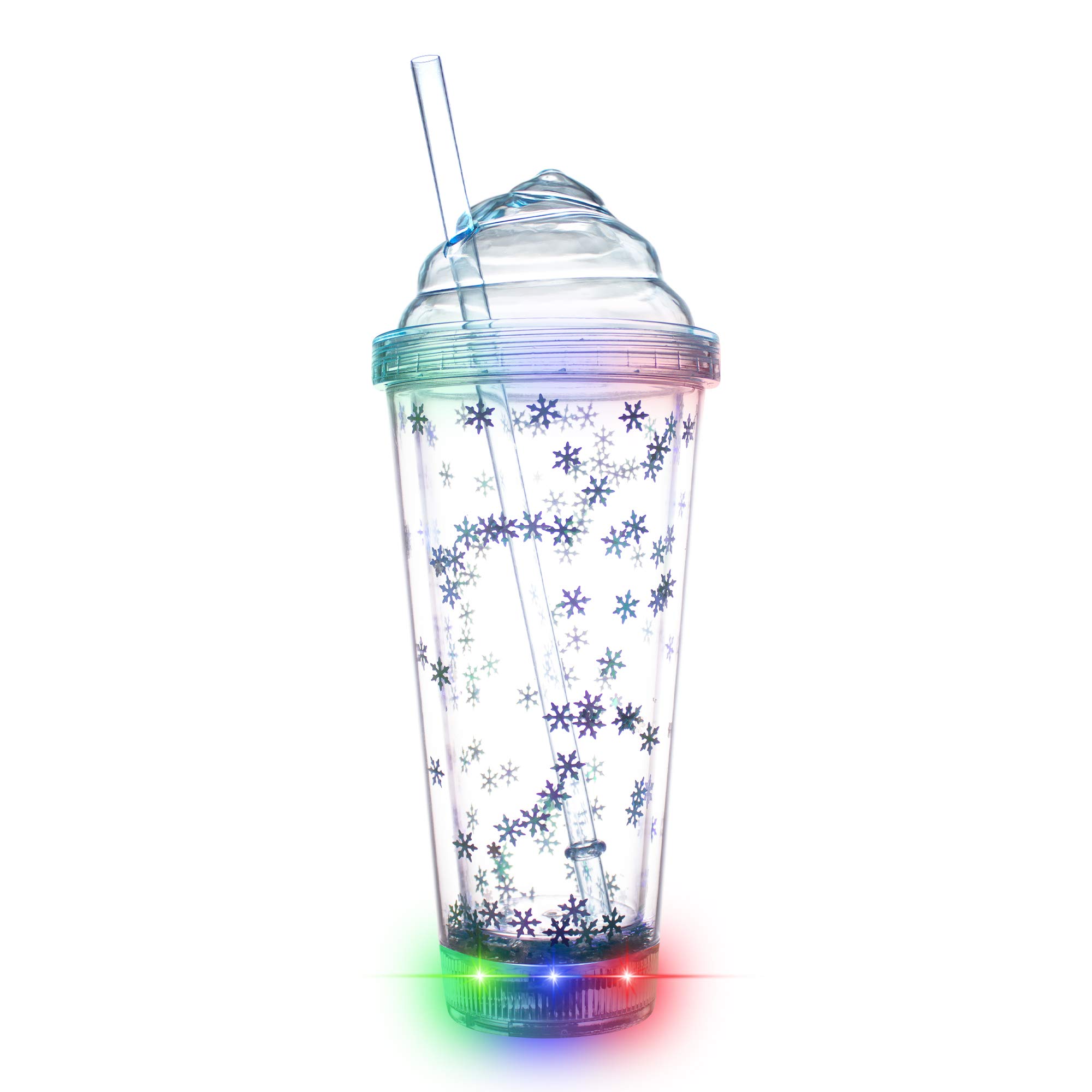 LED Light Up 13 Oz Insulated Travel Mug with Straw - Leakproof Stainless Steel Ice Cream Tumbler for Kids & Adults - Perfect for Road Trips, Beach Days & Summer Treats (Blue)