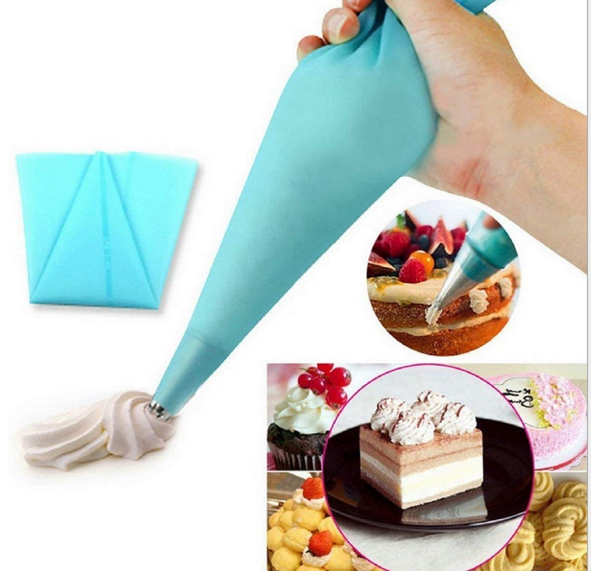 Kunya® 3-Piece Food Grade Silicone Piping Bags Set - Reusable Cake Decorating Tools for Icing, Cupcakes & Pastry (Blue) | Perfect for Home Bakers, Professional Chefs & DIY Dessert Decorating