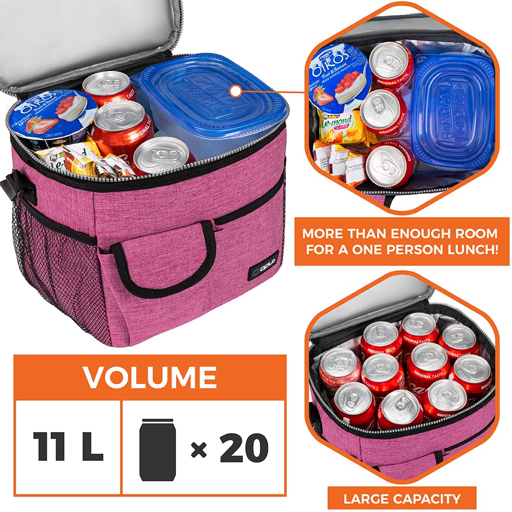 OPUX Insulated Lunch Bag - Leakproof Heather Pink Lunch Box for Work & School, Portable Soft Cooler Bag with Shoulder Strap for Men, Women & Kids - Holds 18 Cans/10L - Perfect for Office, Picnics & Outdoor Activities