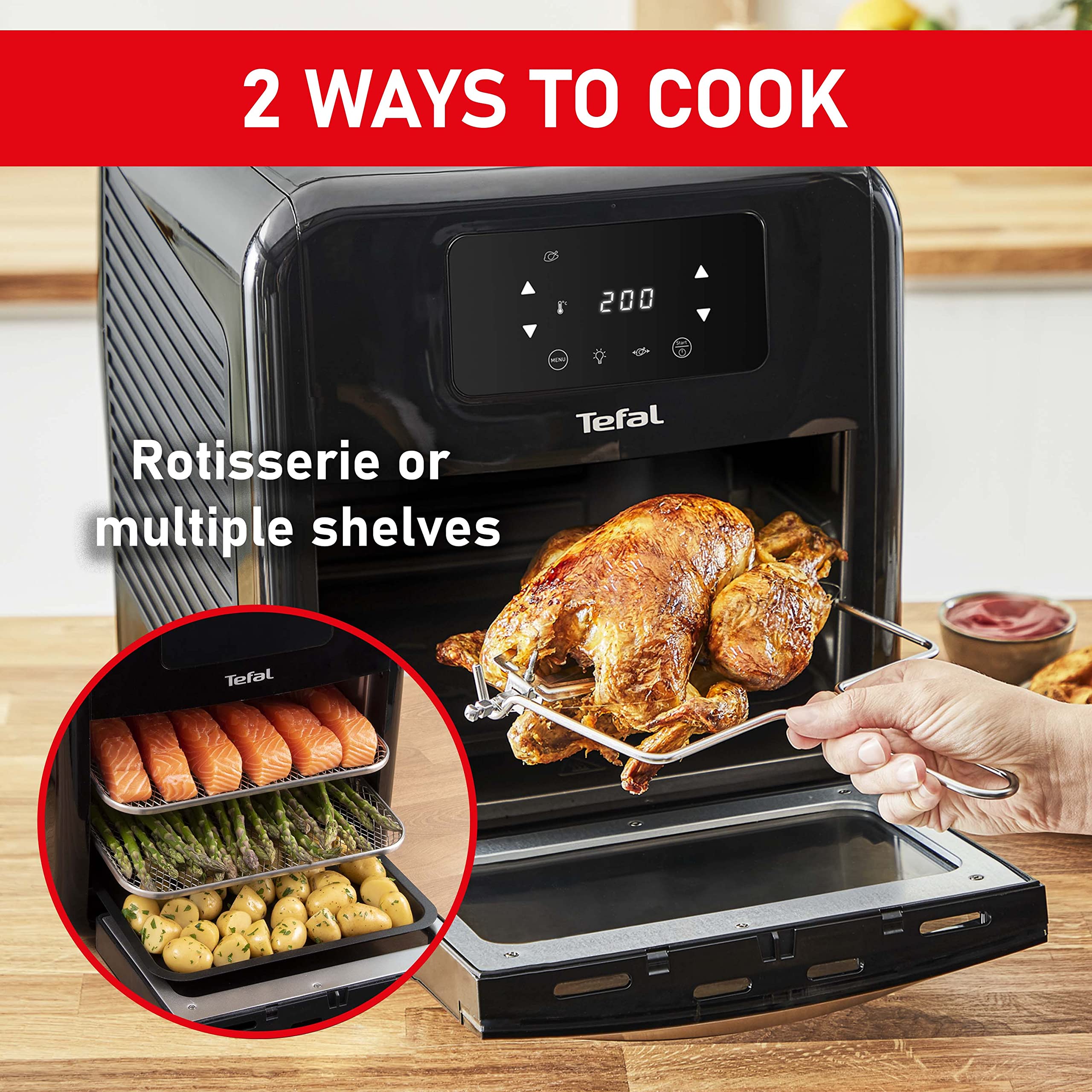 Tefal Easy Fry 9-in-1 11L Air Fryer Oven with Grill & Rotisserie - 8 Cooking Programs (Dehydrate, Roast, Bake, Toast) | 2000W Black FW501 | Perfect for Healthy Frying, Family Meals & Party Cooking