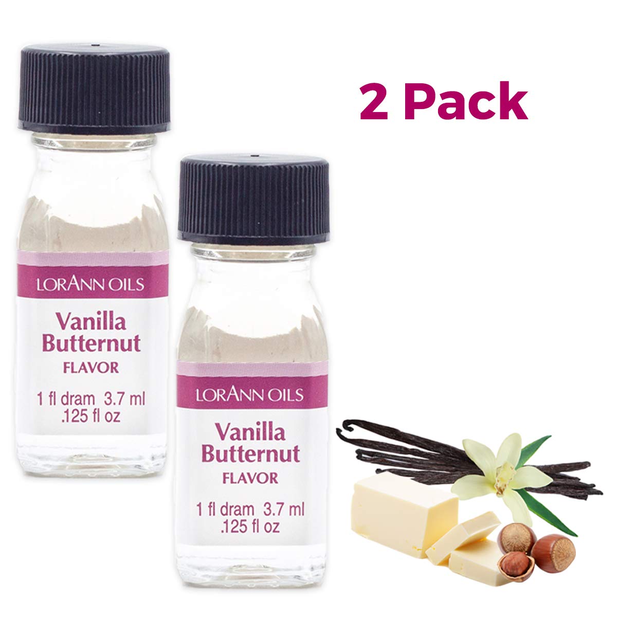LorAnn Oils Super Strength Flavoring for Candy Making, Baking & Hard Candy - 4X Stronger Than Extracts - Vanilla Butternut Flavor Oil (Pack of 2, 0.125 fl oz) - Perfect for DIY Treats, Desserts & Homemade Candies