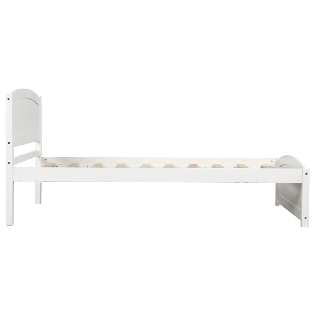 Twin Size Wood Platform Bed Frame with Headboard & Footboard - Sturdy Wood Slat Support, White - Perfect for Kids' Rooms, Guest Bedrooms & Small Spaces