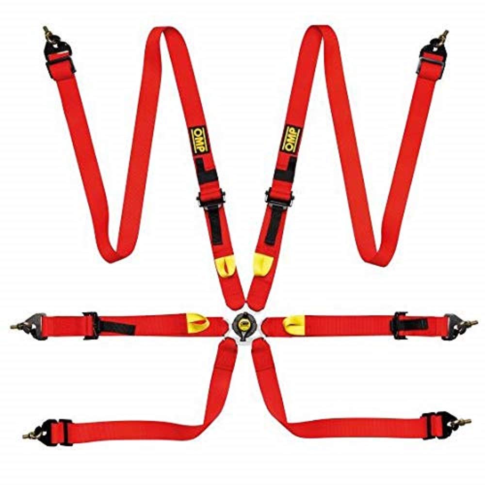 OMPFirst 2 Harness Red Clip 6-Point Racing Safety Belt - Perfect for Motorsports, Track Days & High-Performance Driving