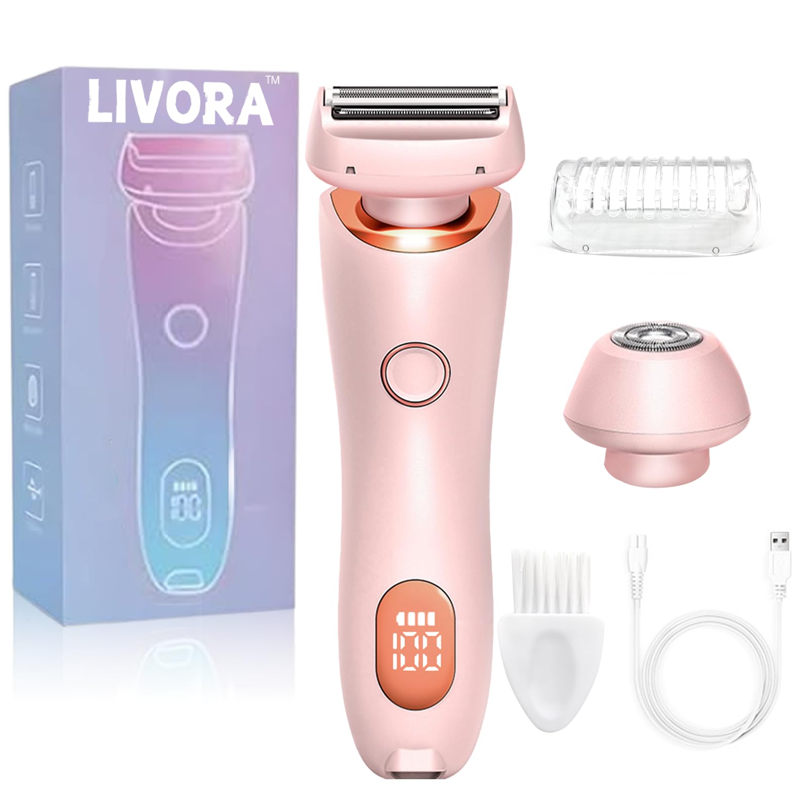 Livora Electric Shaver for Women - Rechargeable Wet/Dry Bikini Trimmer & Body Hair Remover for Legs, Underarms, Pubic Area | Silk Glide Technology | Painless Hair Removal for Smooth Skin | Perfect for Travel, Gym & Everyday Use (Pink)