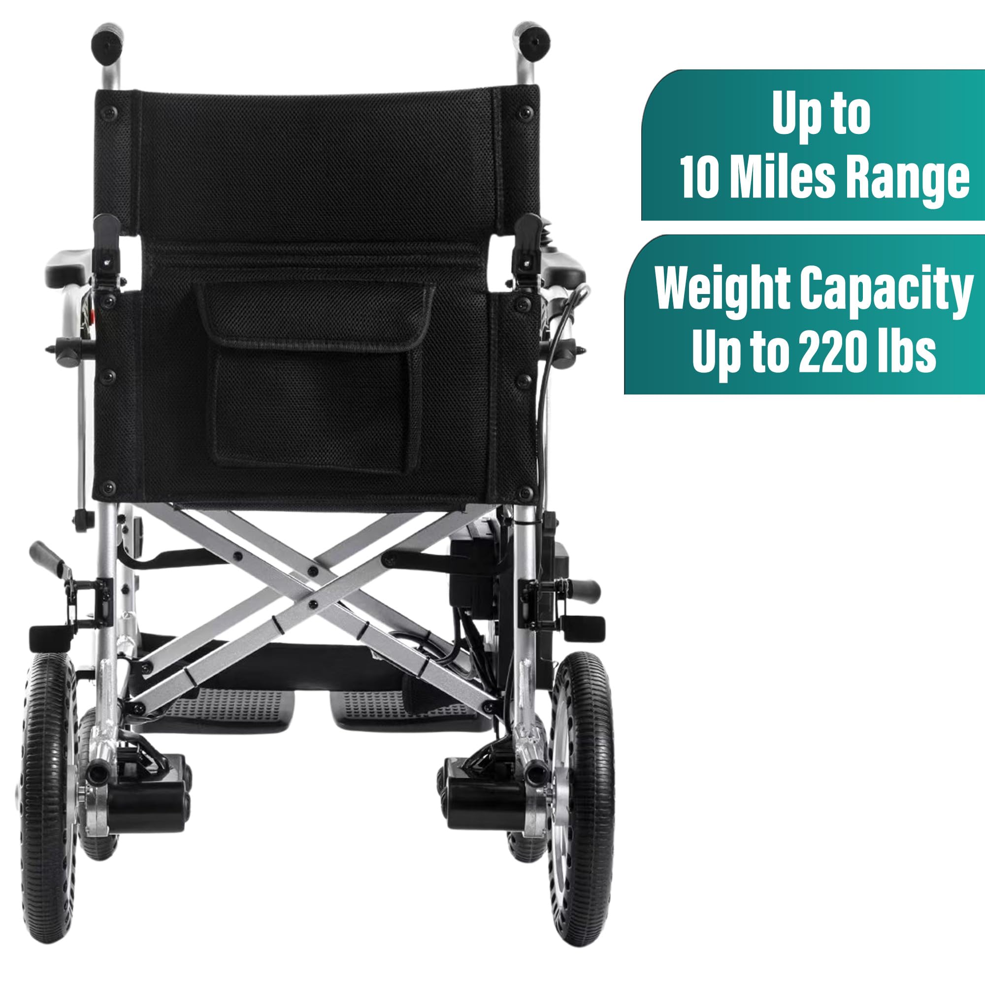 MALISA Ultra Lightweight Folding Electric Wheelchair - Dual Motor All Terrain Power Wheelchair for Seniors & Adults - Comfortable Travel Mobility Scooter (Silver Frame) - Perfect for Indoor Use, Outdoor Adventures & Air Travel