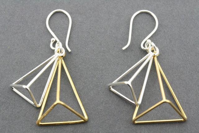 Double Pyramid Earrings - 14K Gold Plated Geometric Dangle Earrings for Women, Perfect for Parties, Weddings & Everyday Wear