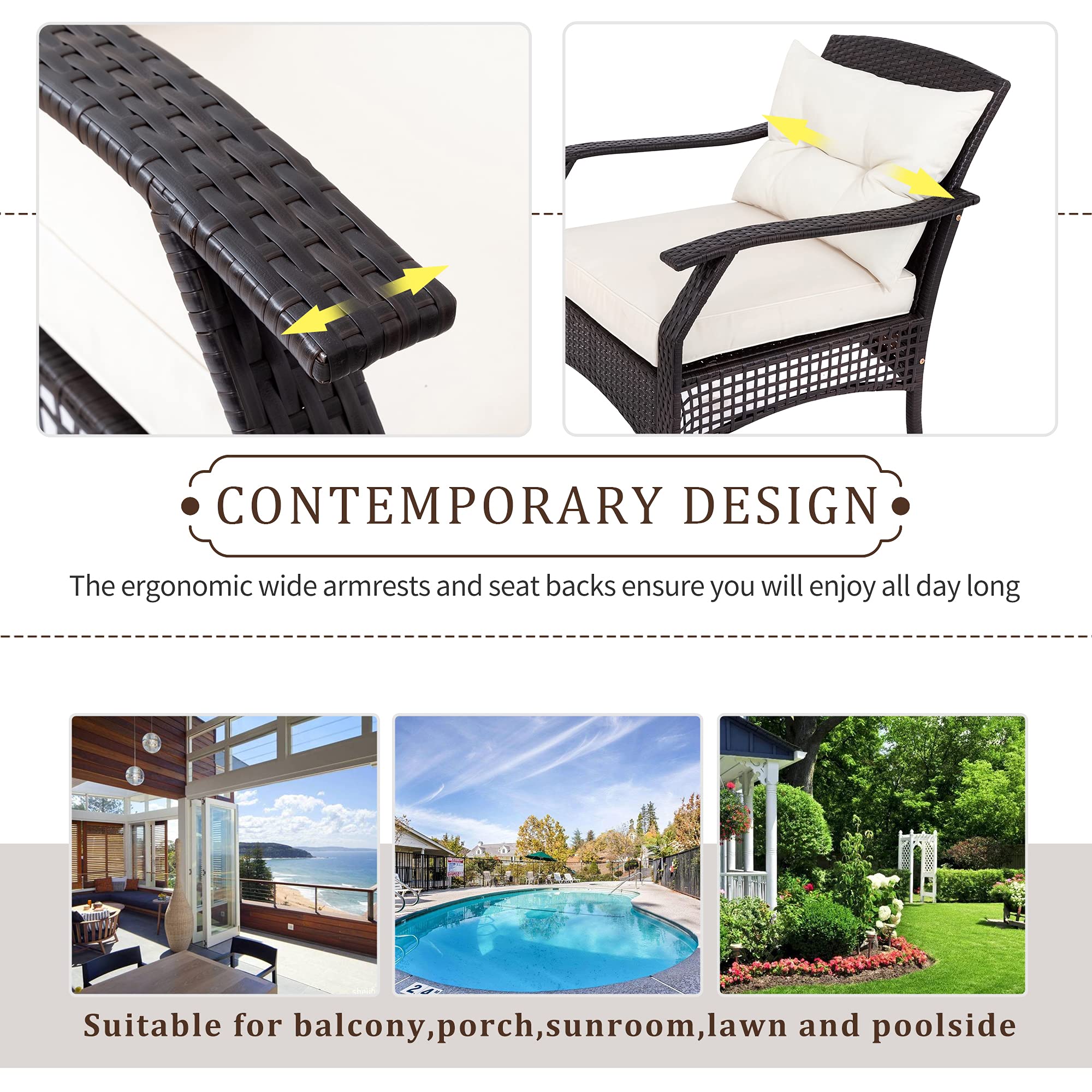 4-Piece Outdoor Patio Furniture Set with Coffee Table & Soft Cushions - 2 Chairs Conversation Set for Porch, Garden, Backyard, Poolside - Durable Weather-Resistant Wicker for Relaxing & Entertaining Outdoors