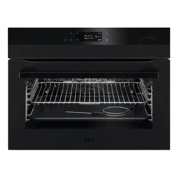 AEG 45cm Compact Steam Oven - Black | Built-in Steam Cooking for Healthy Meals | Perfect for Small Kitchens & Apartments