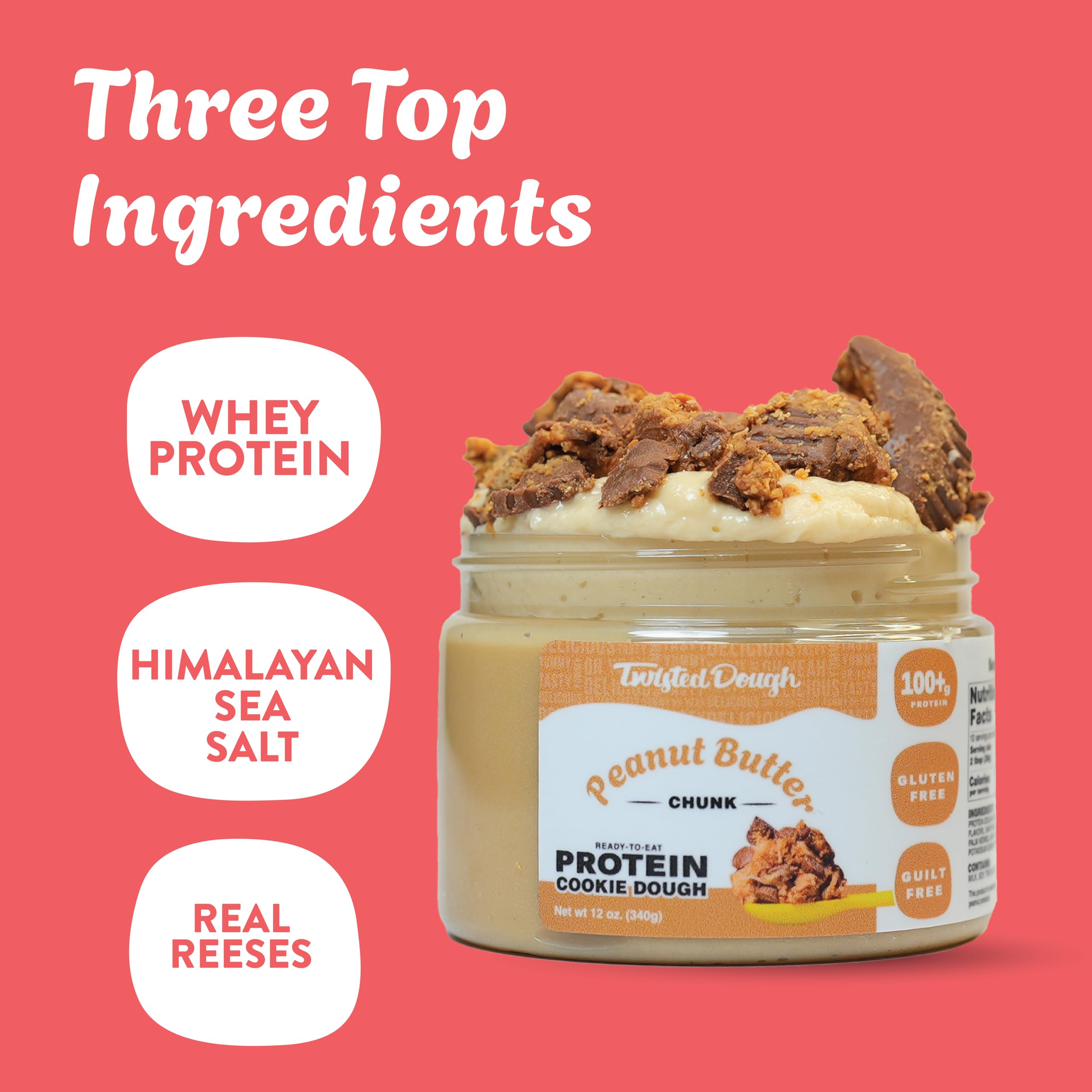 Peanut Butter Chunk Protein Cookie Dough - 2 Pack | High Protein Healthy Dessert with 100g Whey Protein per Jar | Ready to Eat Snack for Gym, Hiking & On-the-Go | Gluten-Free Protein Treat for Fitness Lovers