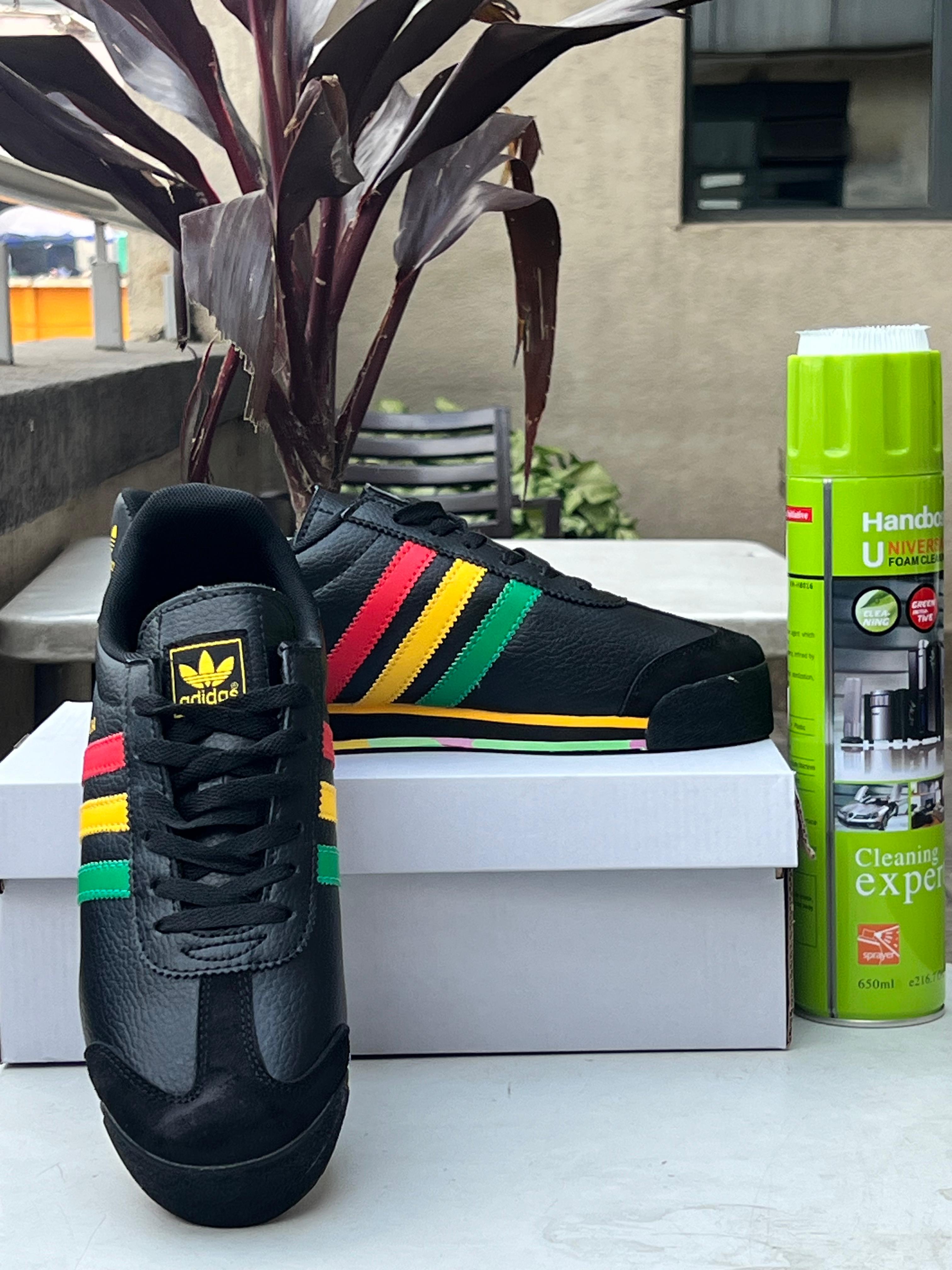 Adidas Samoa Sneakers for Men - Black & Rasta Stripes Casual Shoes for Walking, Running & Streetwear Fashion