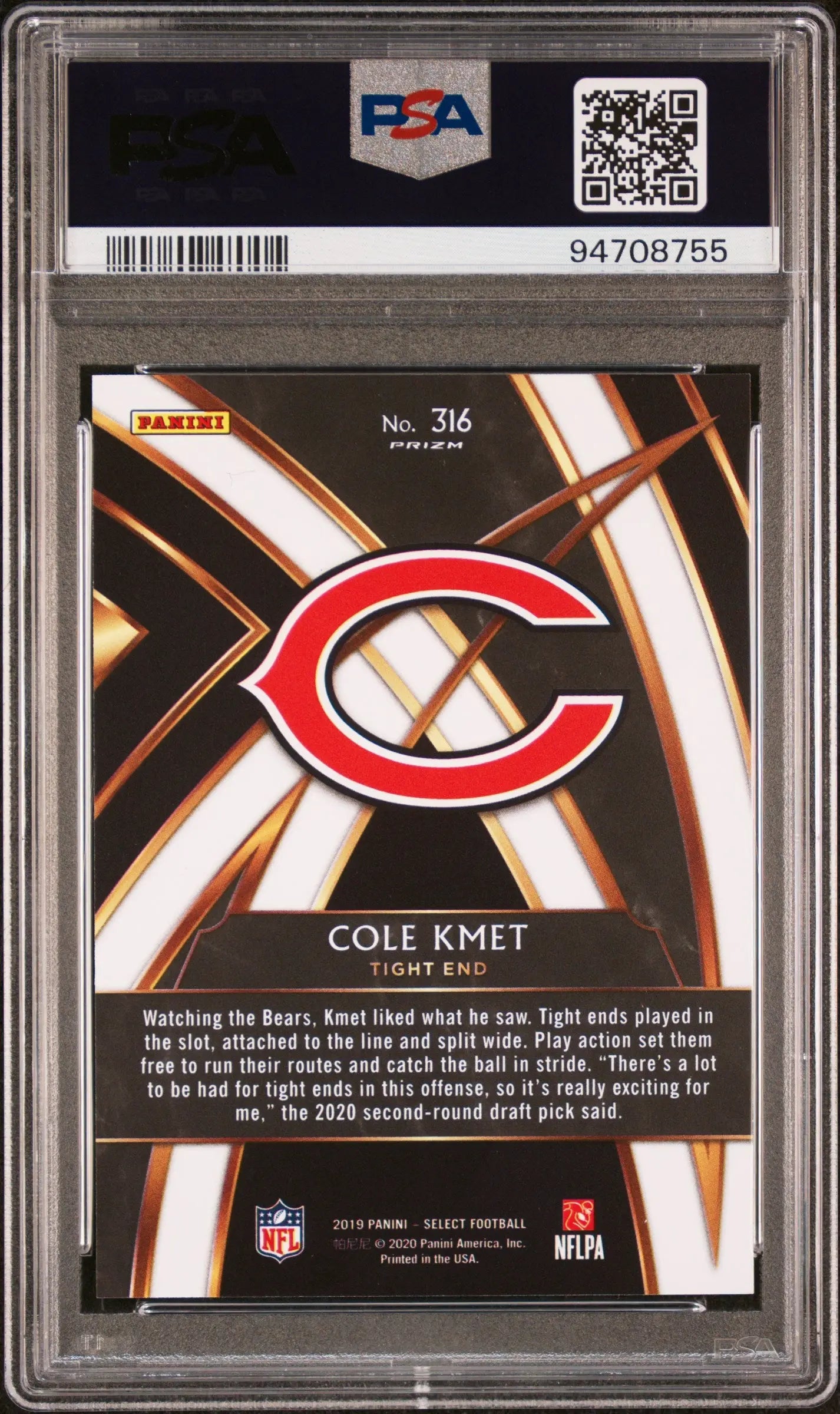2019 Panini Select 2020 XRC Prizm Redemption Cole Kmet Rookie Card PSA 10 Gem Mint - Perfect for Football Card Collectors and Sports Memorabilia Enthusiasts