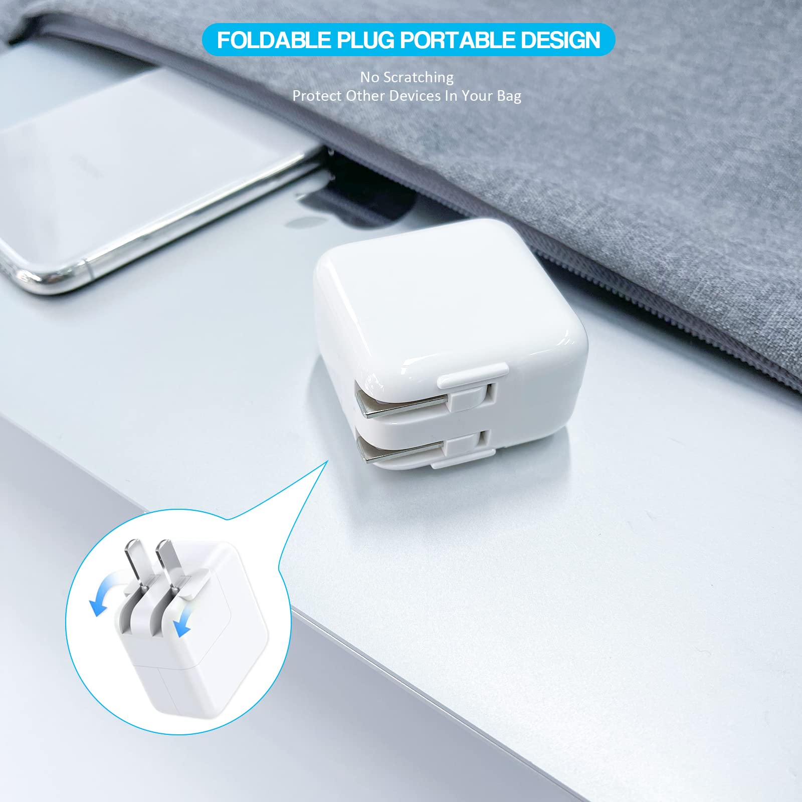 Apple MFI Certified 10FT Long Lightning Cable - Fast Charging USB Wall Charger with Foldable Plug for iPad 7/8/9, iPad Air, iPad Mini, iPad Pro & iPhone | Perfect for Home, Office & Travel Use