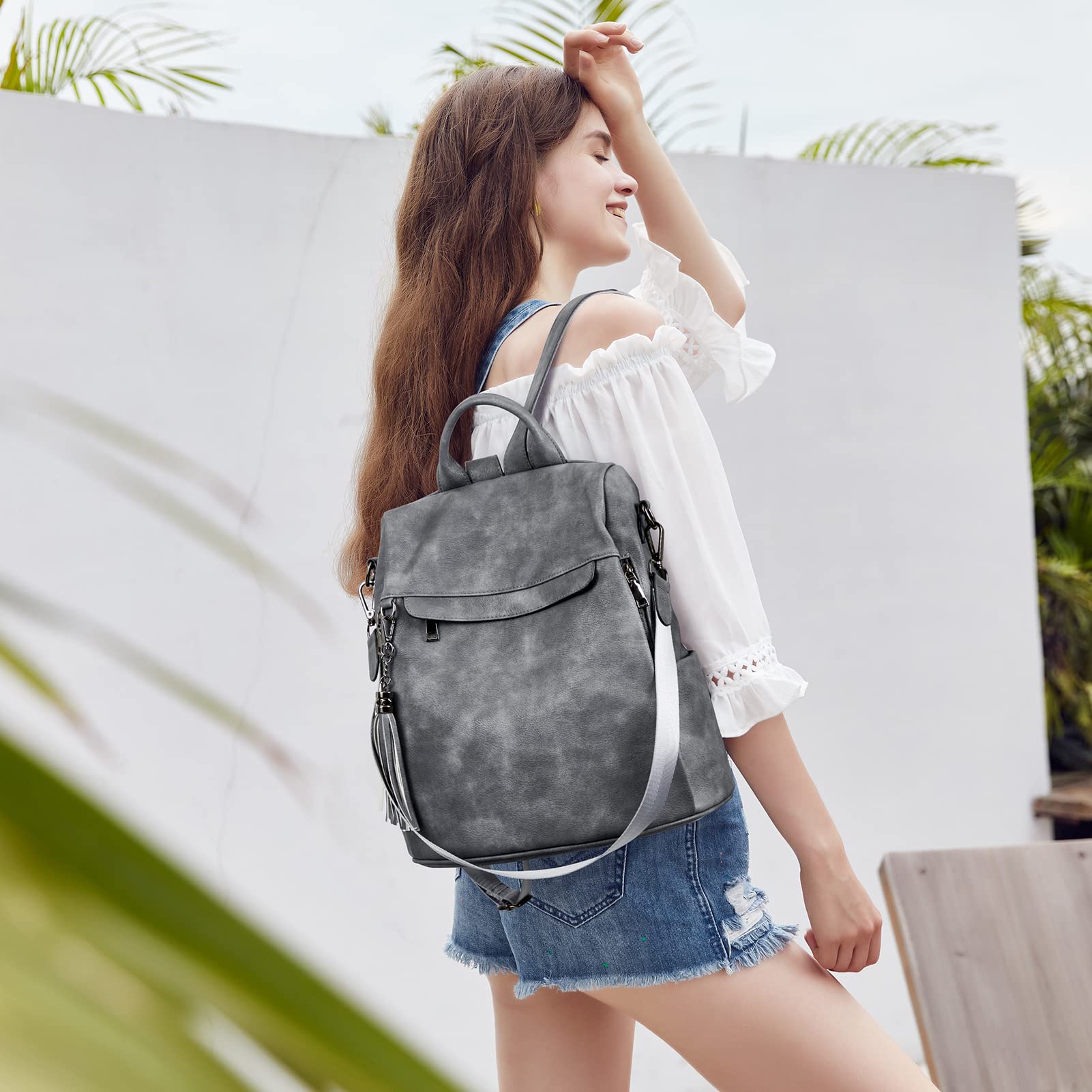 Telena Women's PU Leather Anti-Theft Travel Backpack Purse - Stylish Shoulder Bag with Tassel for Work, College & Weekend Outings