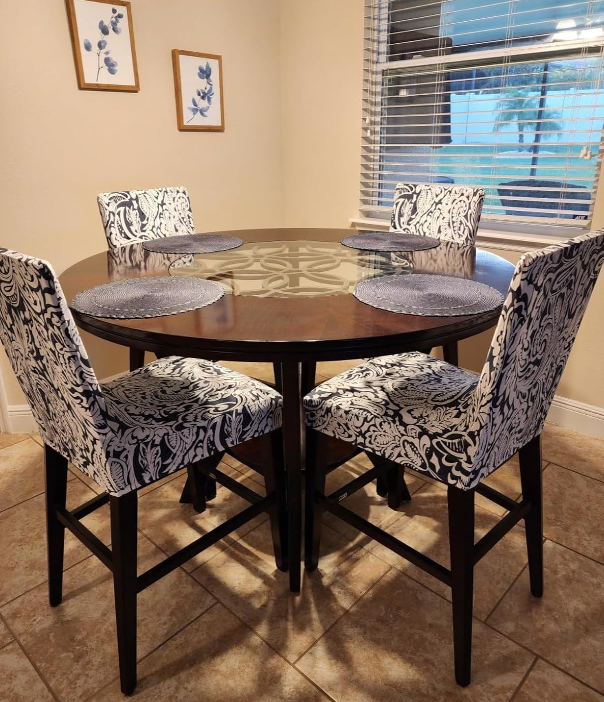 Stretch Washable Bar Stool Covers Set of 4 - Counter Height Kitchen Dining Chair Slipcovers for Home & Cafe - Floral Pattern - Perfect for Kitchen Islands, Breakfast Bars & Restaurant Seating