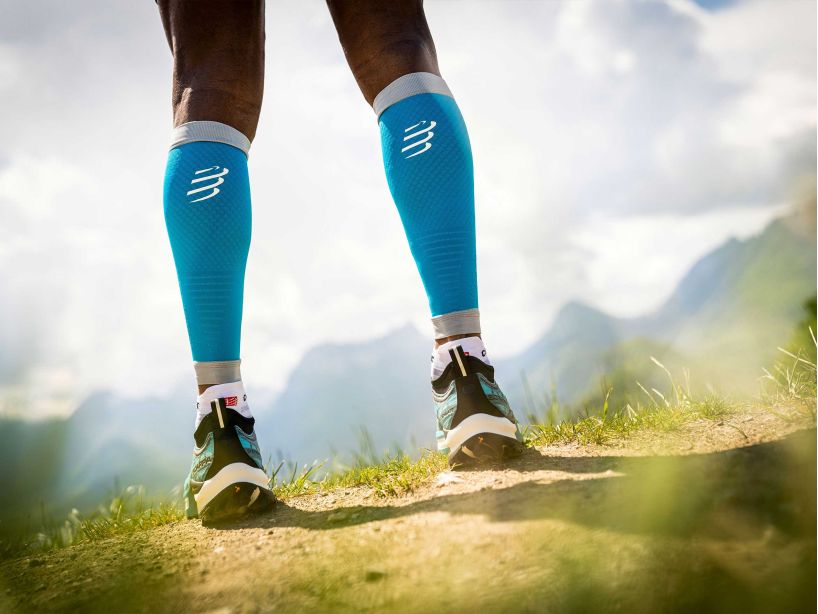 Compressport Unisex R2 3.0 Calf Sleeves - Performance Compression Leg Sleeves for Running, Cycling & Sports - Ocean Blue/Alloy Grey - Improve Circulation & Reduce Fatigue