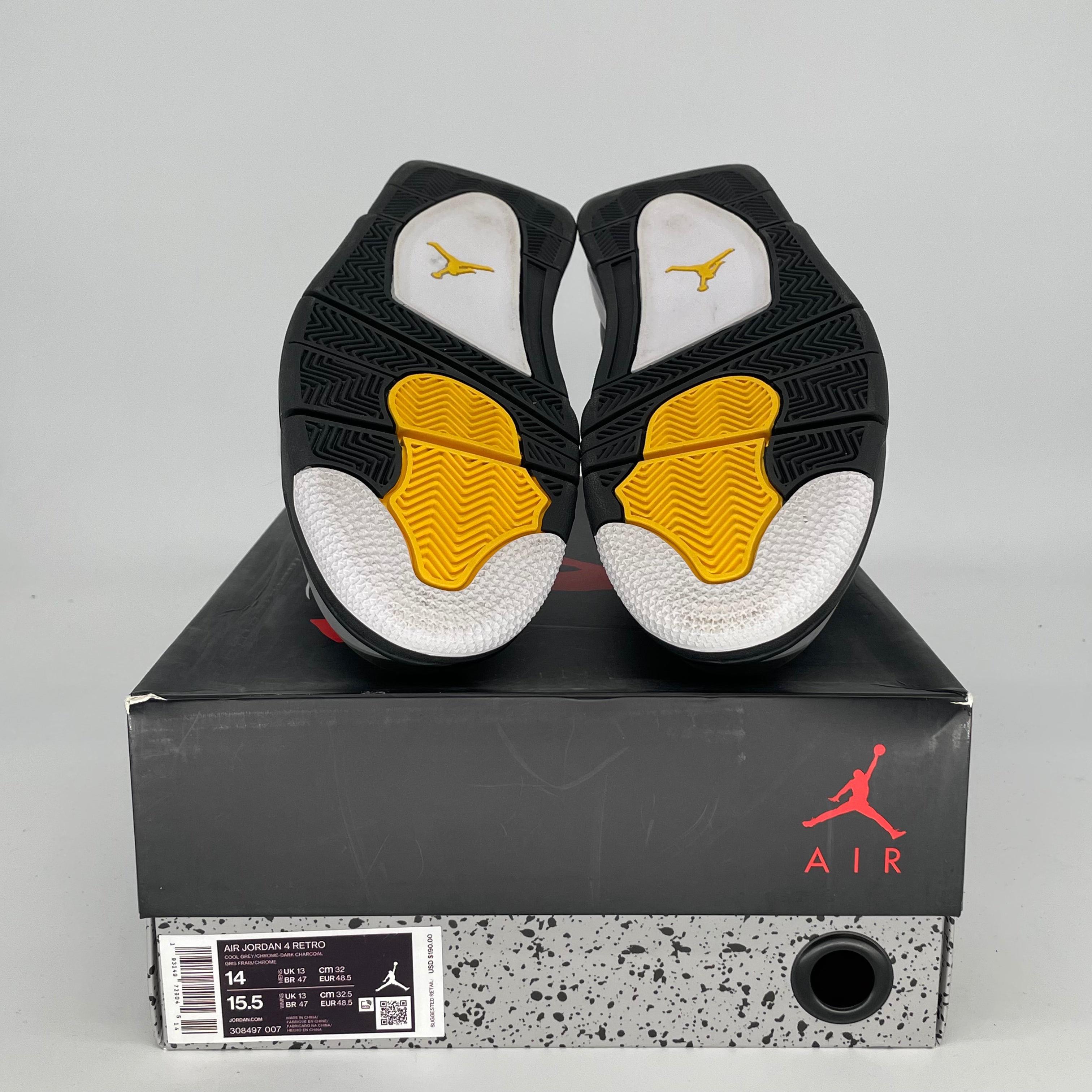 AIR JORDAN 4 COOL GREY Men's Basketball Shoes Size 14 - Retro Style Sneakers for Casual Wear & Street Fashion (308497-007)