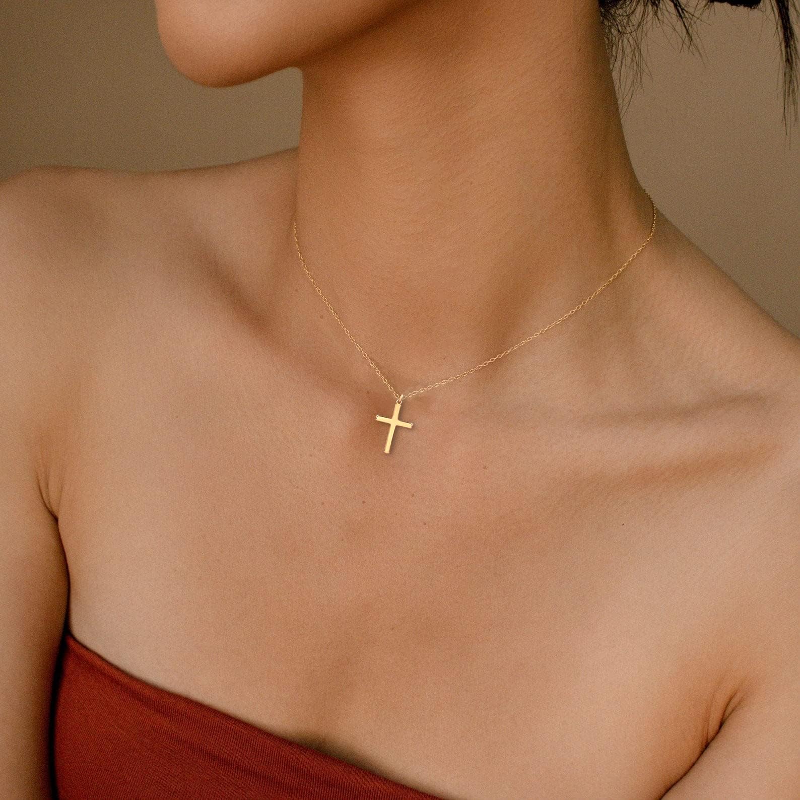DEARMAY Dainty Cross Necklace for Women - 14k Gold Filled & Sterling Silver Layered Choker, Minimalist Thin Chain Necklace, Elegant Small Cross Pendant Jewelry | Perfect Gift for Her, Everyday Wear, Church, Special Occasions