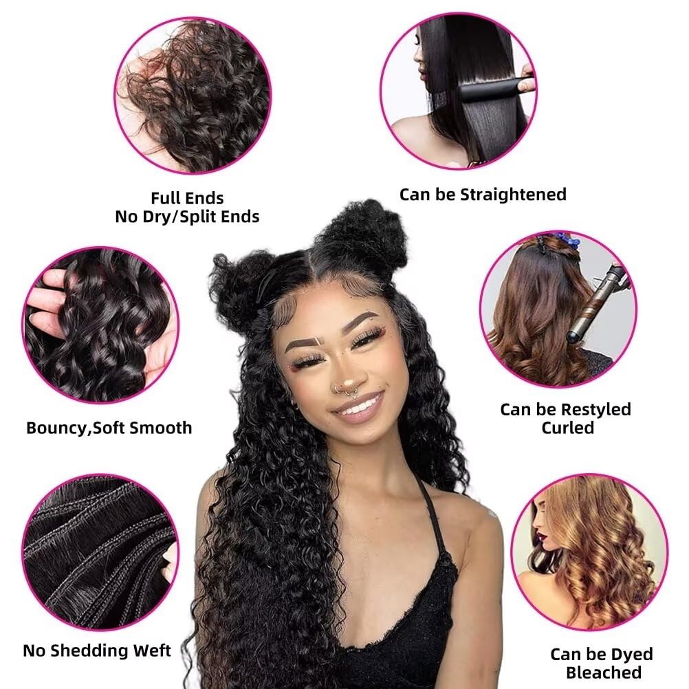 Yavida Brazilian Water Wave Human Hair Bundles 20 22 24 Inch - Unprocessed Remy Hair Weft Extensions for Natural Wet & Wavy Look | Perfect for Braiding, Sew-in Weaves & Protective Styles