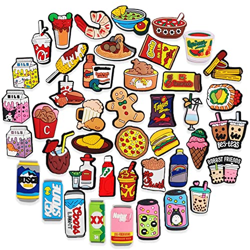 46 PCS Food-Themed Croc Charms for Girls, Teens & Boys - PVC Mexican-Inspired Shoe Charms for Crocs, Slides, Bracelets & Sandals - Perfect for Decorations, Gifts & Hispanic-Themed Accessories - Great for Parties, Everyday Wear & DIY Fashion