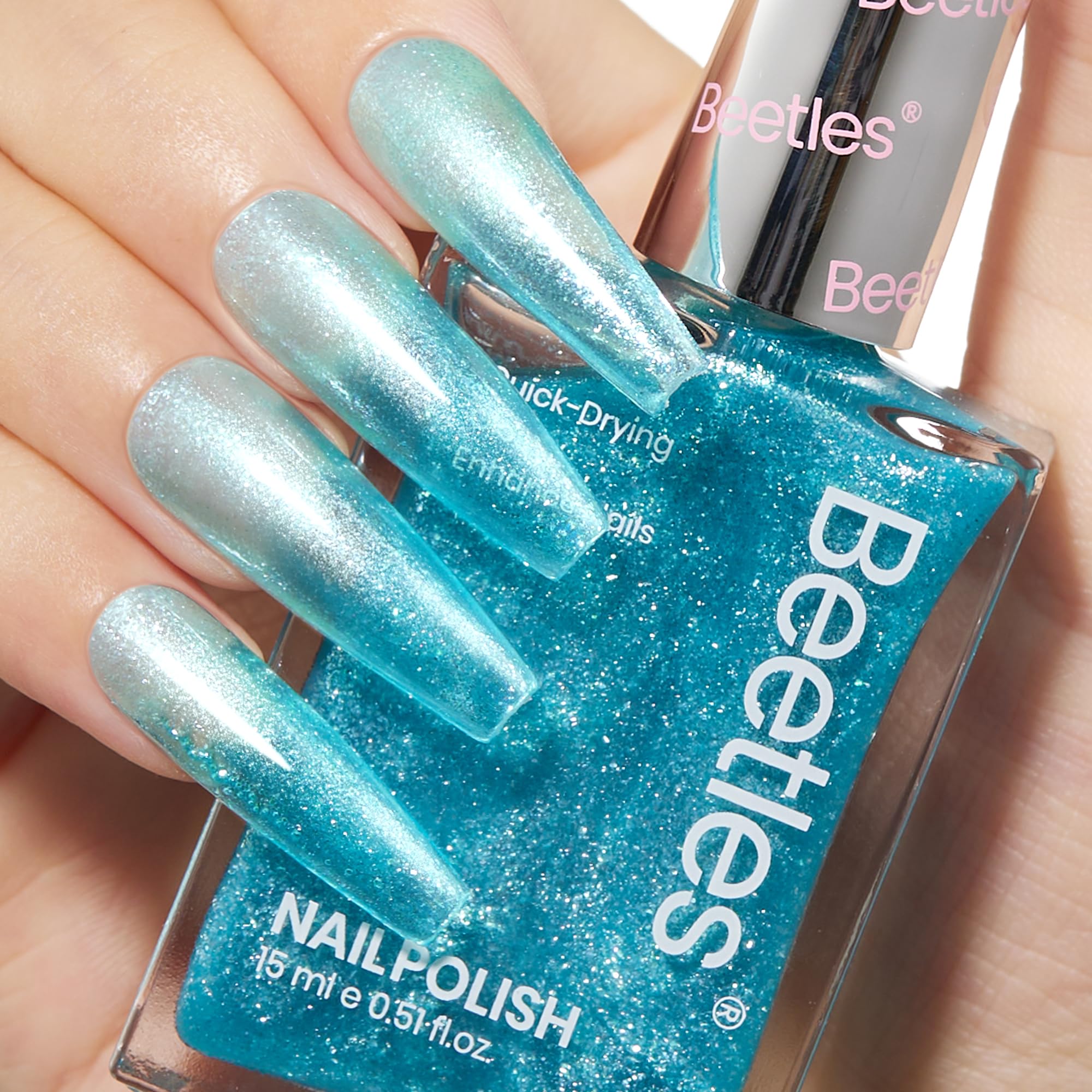 Beetles Blue Glitter Nail Polish - 15ml Fast Drying Long Lasting Sparkly Nail Lacquer with Frosted Light Blue Shards for Women | Perfect for Nail Art Designs, Parties, Weddings & Special Occasions