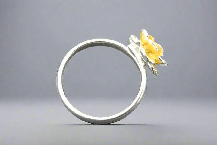 Adjustable Peony Flower Ring in Silver & Gold - Elegant Floral Jewelry for Women, Perfect for Weddings, Parties & Everyday Wear