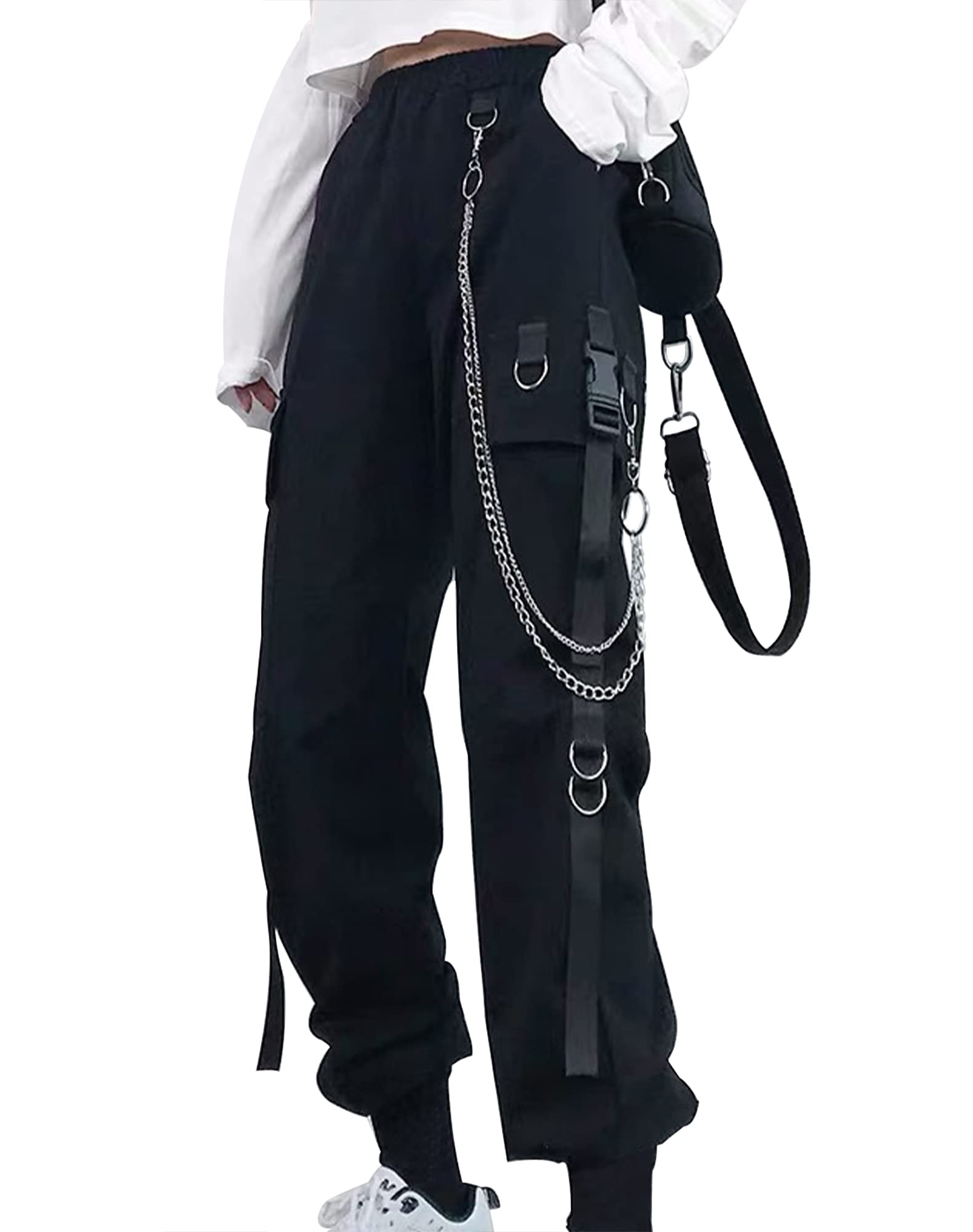 Kisswow Women's Cargo Jogger Pants - Stylish Baggy Cargo Pants with Chain Detail for Casual Wear, Street Fashion & Outdoor Activities