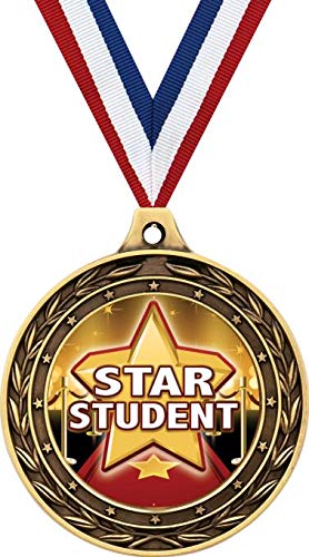Star Student Gold Duo Medal - 3 Inch Academic Excellence Award for Kids | Education Trophy for Outstanding Achievement | Perfect for School Ceremonies, Graduations & Student Recognition Events