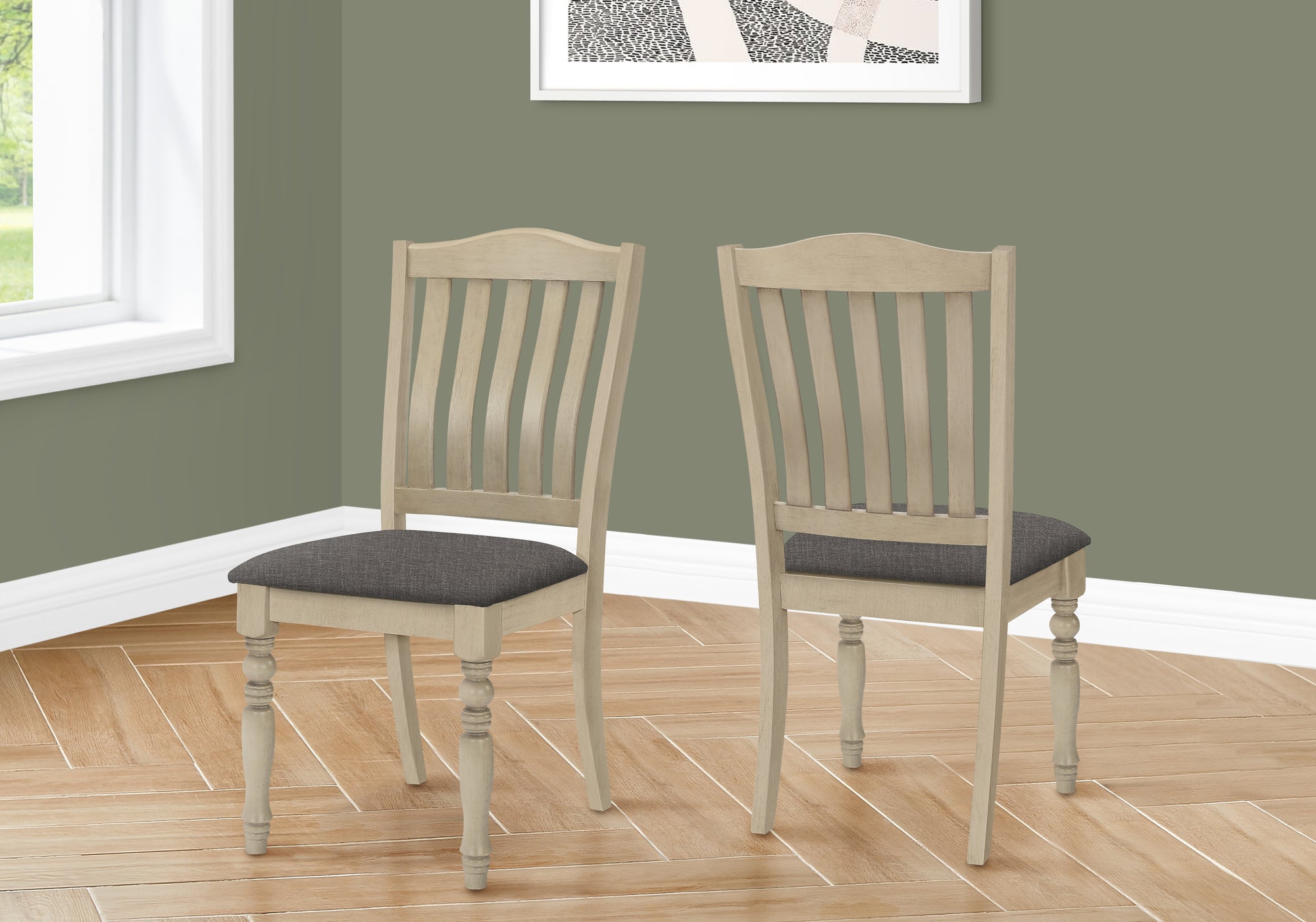 Antique Grey Upholstered Dining Chairs Set of 2 - 39
