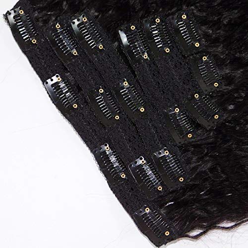24 Inch Super Long Yaki Straight Human Hair Clip-in Extensions - 140g Kinky Straight Natural Black Hair Wefts for African American Women | Perfect for Daily Wear, Parties & Special Occasions