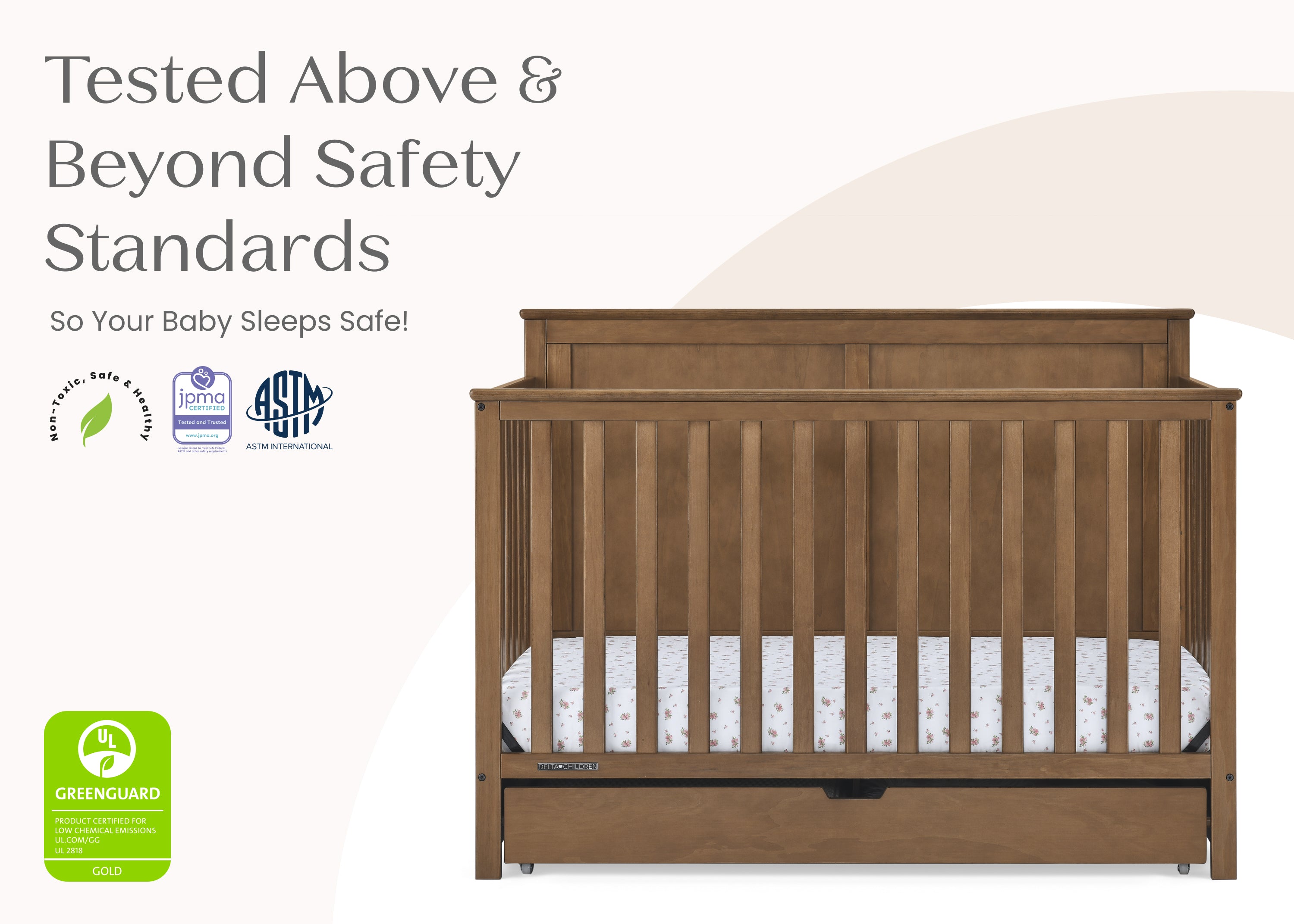 Logan 6-in-1 Convertible Baby Crib with Underdrawer Storage - White Nursery Furniture for Newborn to Toddler Bed | Perfect for Small Spaces & Modern Nurseries