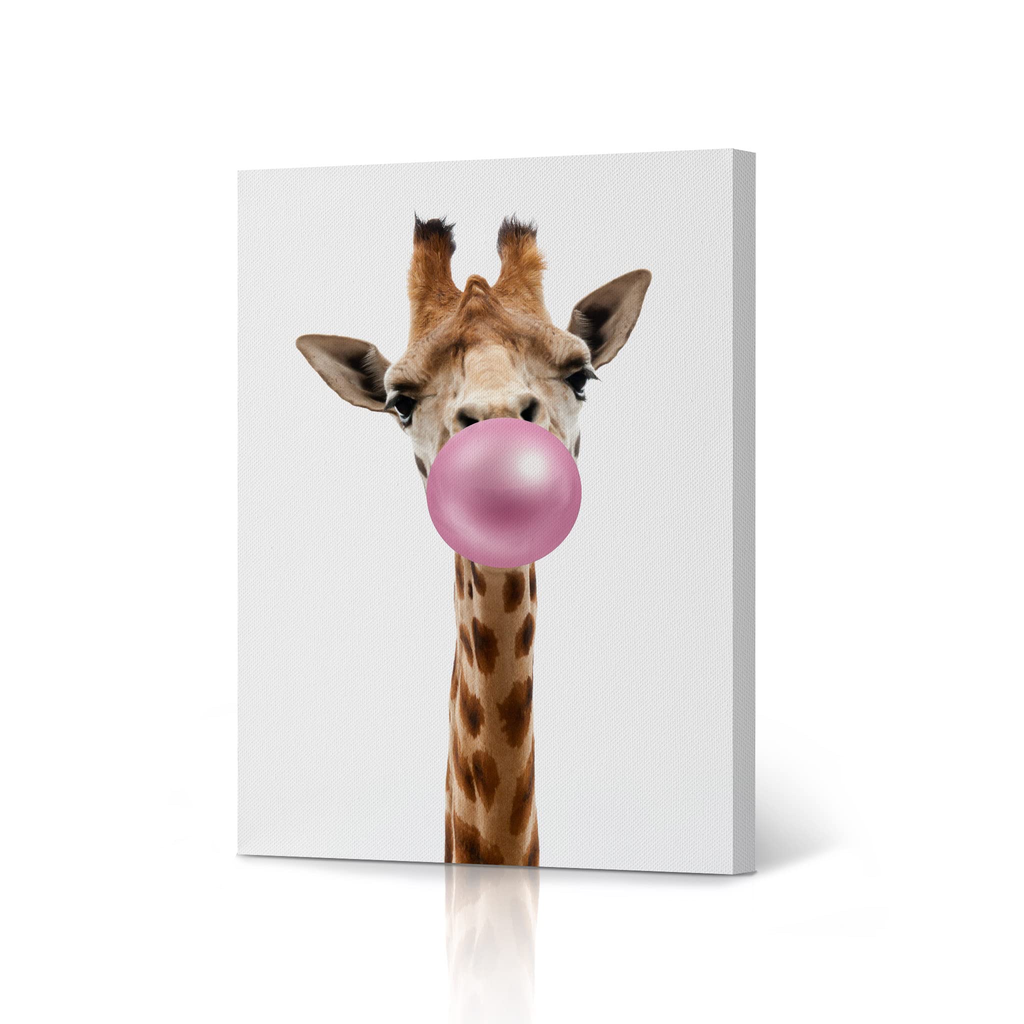 HB Art Design Giraffe Chewing Pink Bubble Gum Pop Art Animal Canvas Wall Art Print - African Safari Wildlife Decor for Living Room, Office, Nursery (36x24) - Perfect for Kids Bedroom & Modern Home Decor