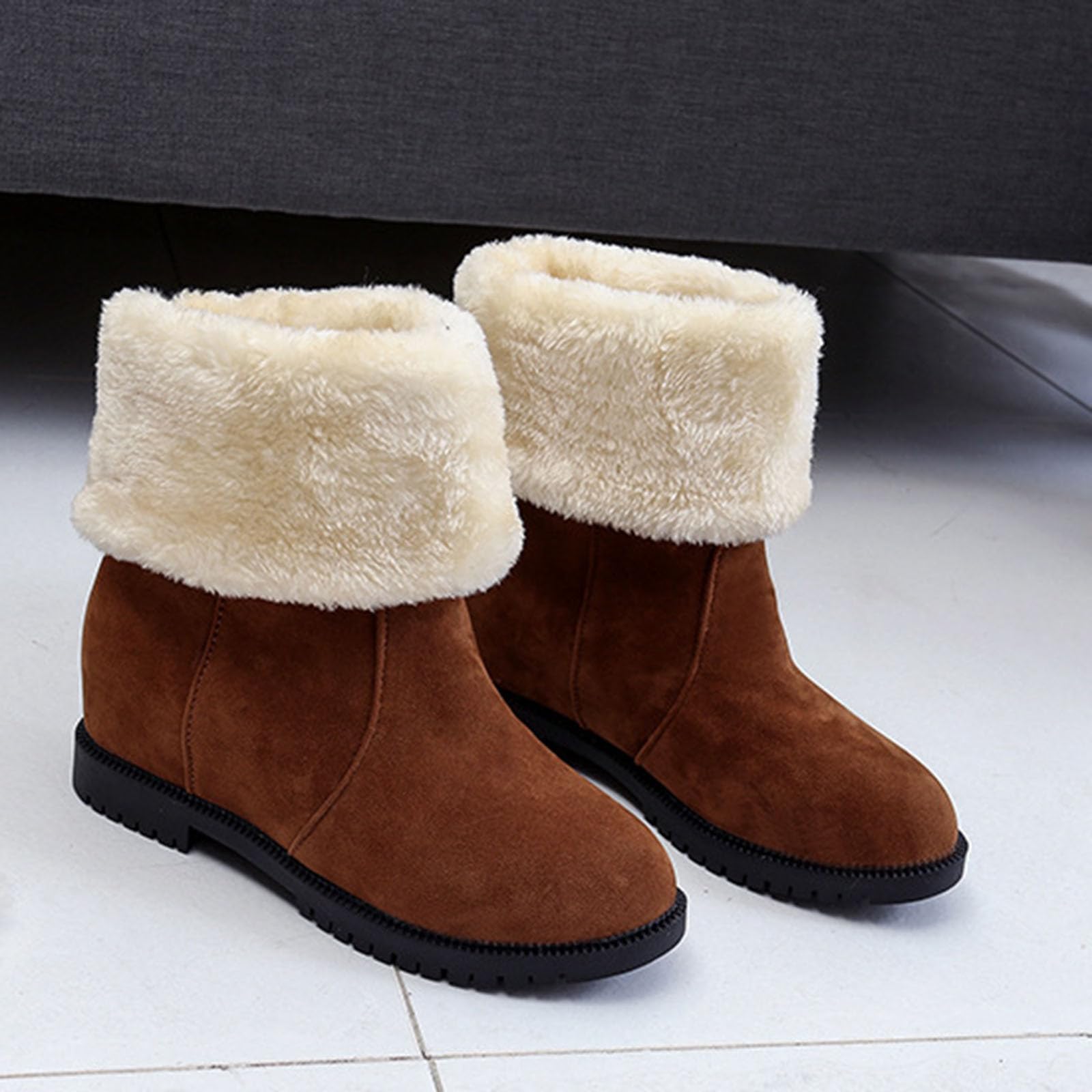 Qeaghou Women's Winter Snow Boots - Warm Suede Faux Fur Lined Mid Calf Boots with Comfortable Platform, Waterproof Outdoor Shoes for Snowy Days & Cold Weather