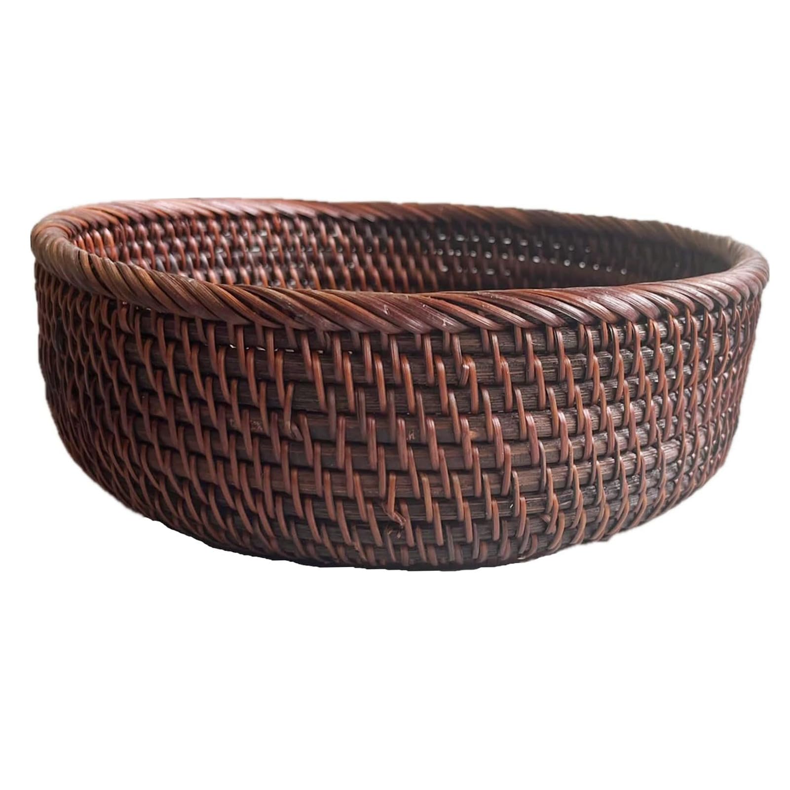 9 Inch Round Rattan Bowl Basket - Handmade Wicker Tray with Scalloped Edge & 3