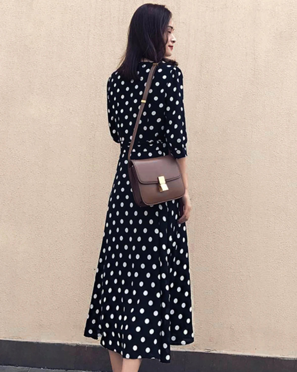 Elegant Polka Dot Silk Wrap Dress for Women - Flowy Midi Dress for Party, Wedding & Special Occasions