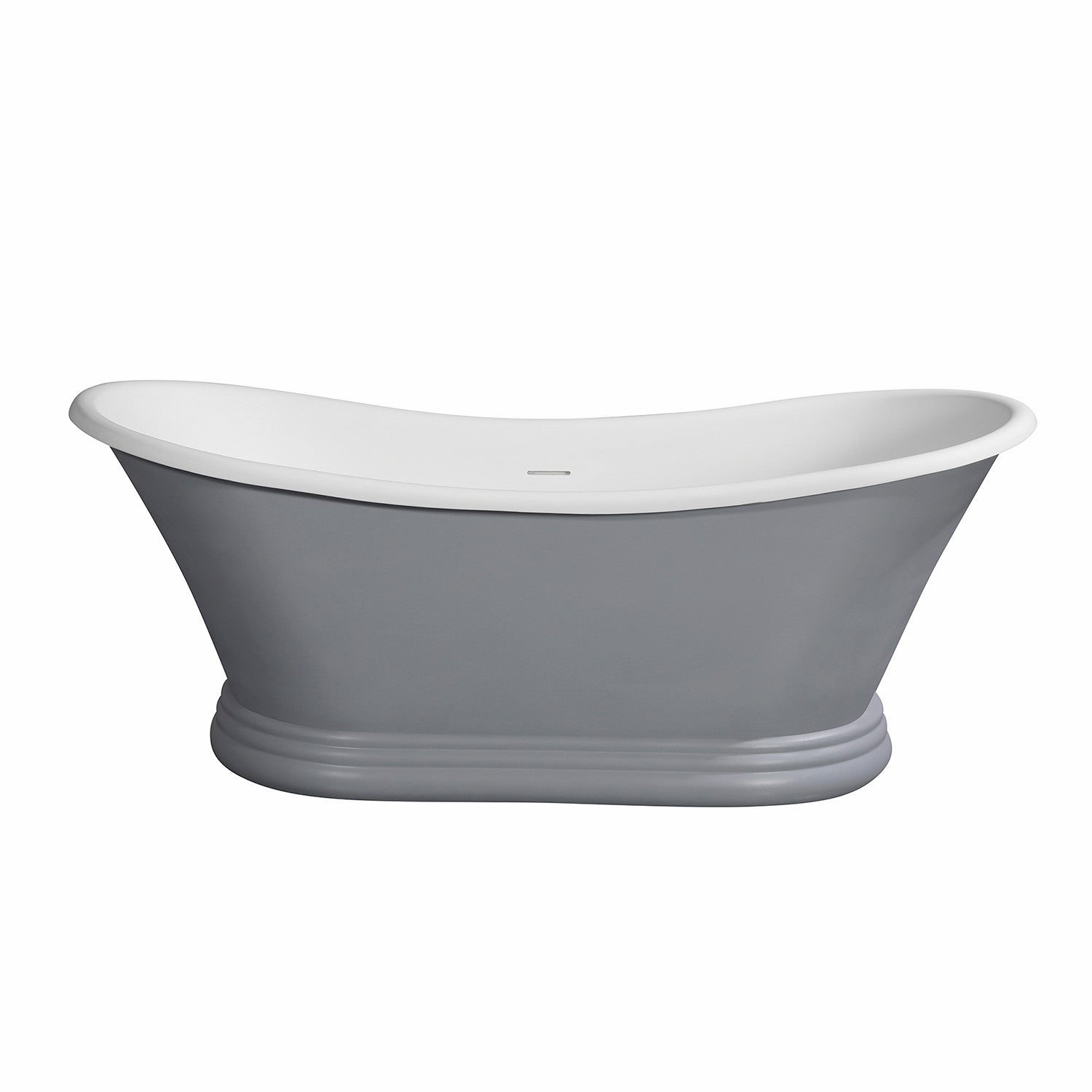 Arcticstone 67 Inch Oval Double Slipper Pedestal Bathtub - Glossy White/Matte Gray Solid Surface Freestanding Tub with Drain (No Faucet Holes) | Perfect for Luxury Bathrooms, Spa Retreats & Modern Home Decor